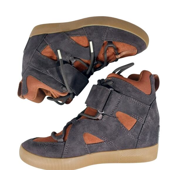 SOREL! BURNT ORANGE, BROWN GENUINE LEATHER & SUEDE OUT & ABOUT SNEAKERS! SZ 7.5 - Picture 9 of 11